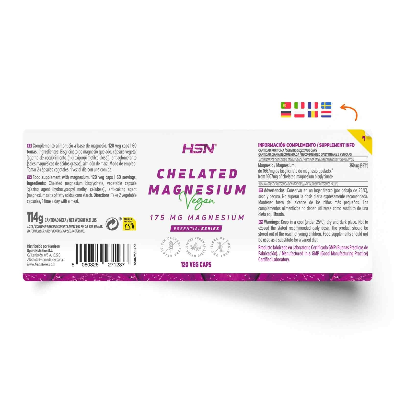 BISGLICINATO DE MAGNESIO (175mg MAGNESIO) - 120 veg caps